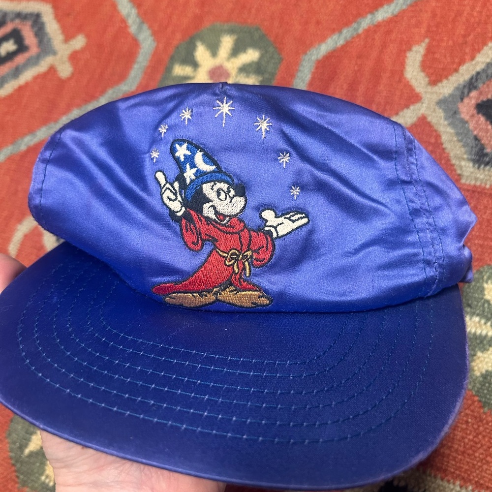 5/$25 Sale Vtg Mickey Mouse Fantasia Hat Blue Purple Satin Adjustable Strapback